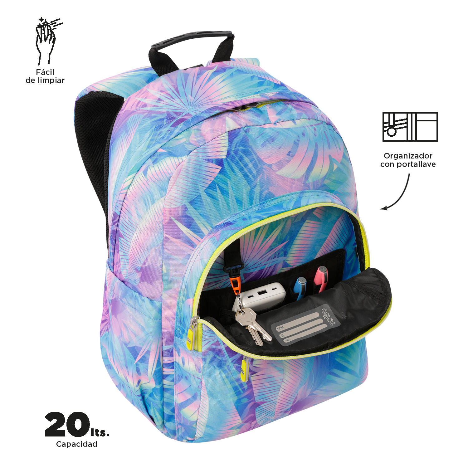 Totto Mochila escolar Acuareles Prisma Poliéster reciclado 33 x 44 x 14 cm 5/5