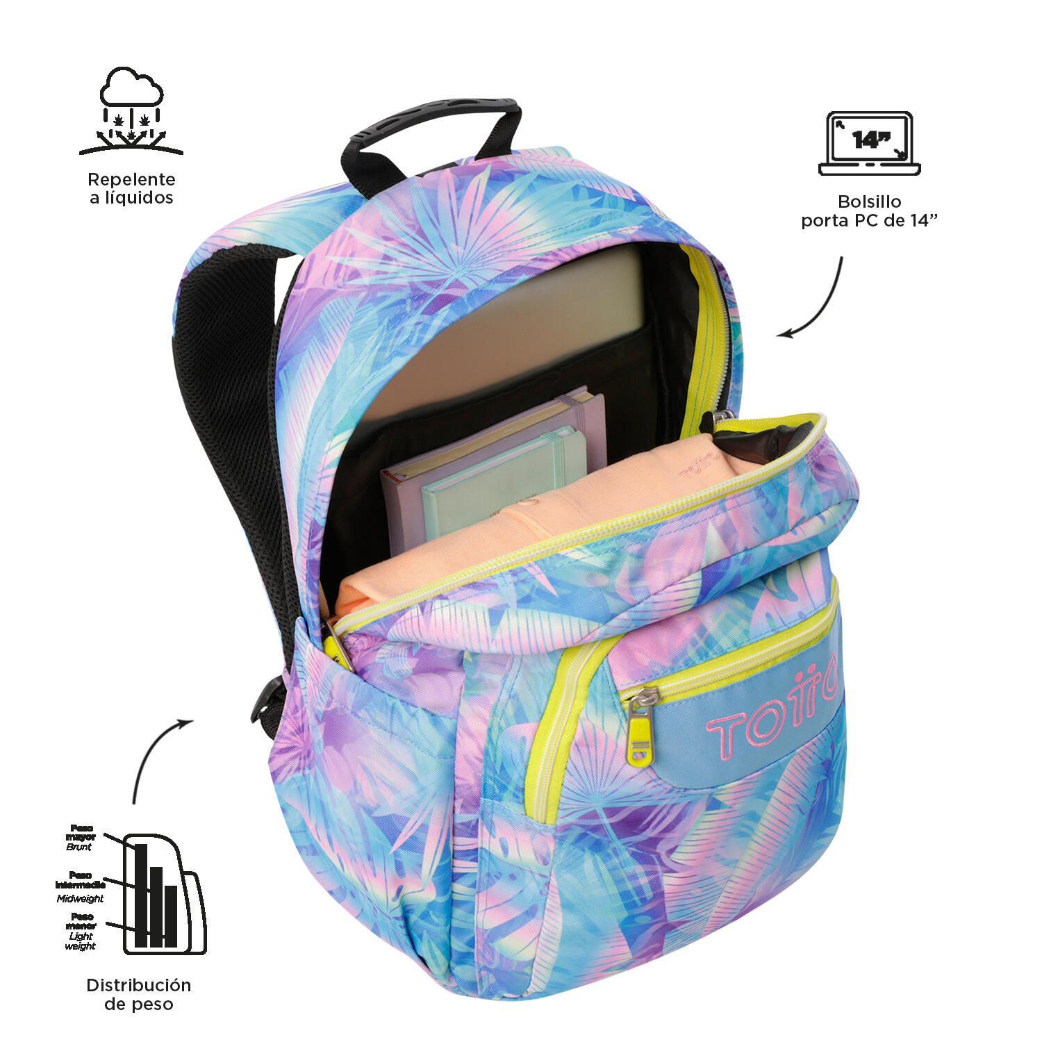 Totto Mochila escolar Acuareles Prisma Poliéster reciclado 33 x 44 x 14 cm 4/5