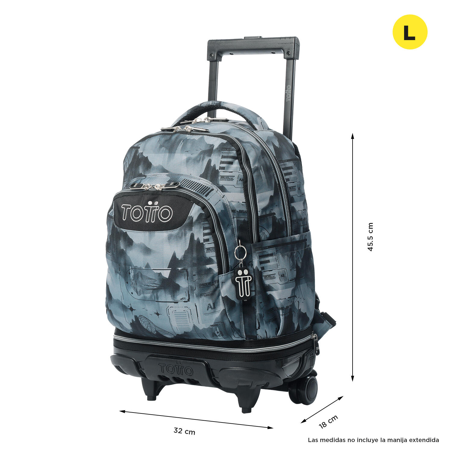 Totto Mochila escolar ruedas Tiza Desmontable Digital Hill Poliéster reciclado 3/5