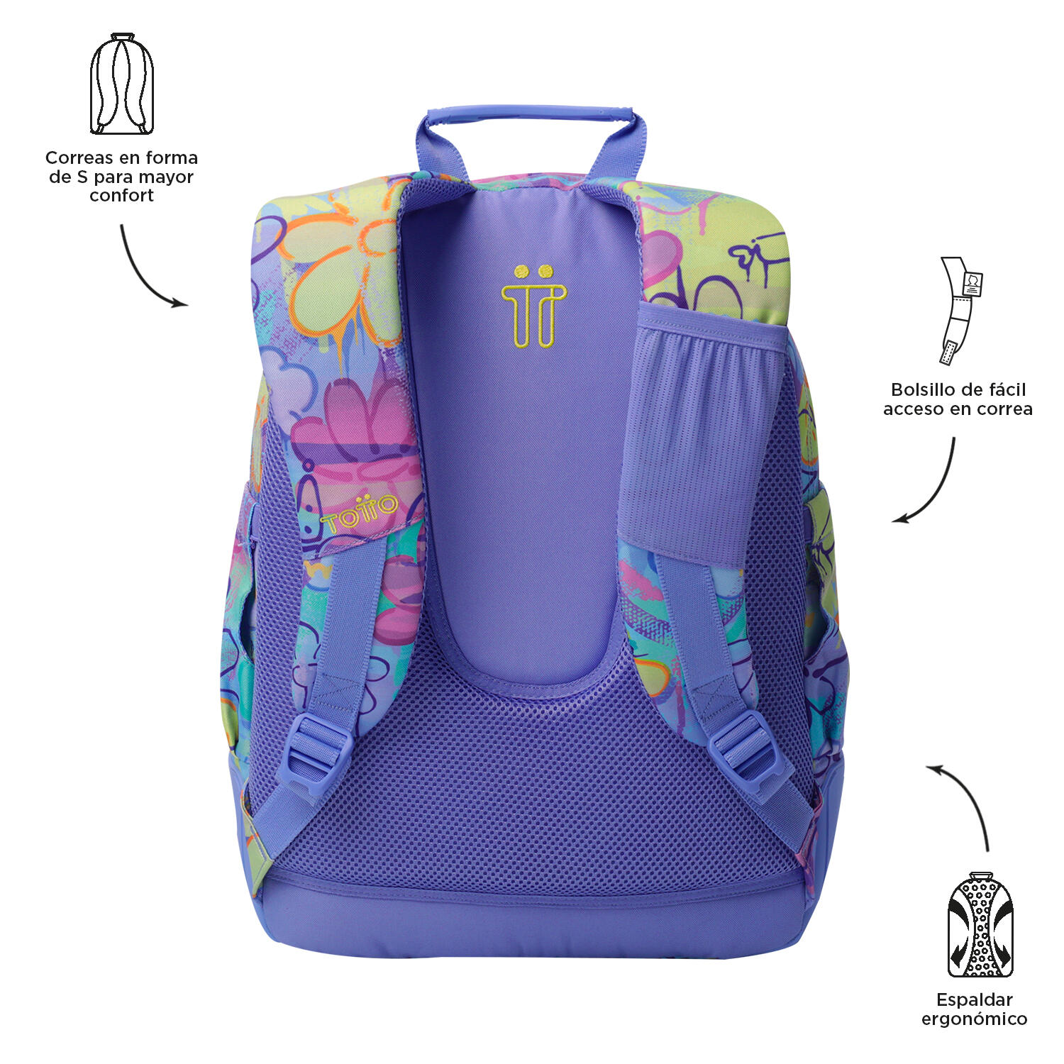 Totto Mochila escolar Rayol Grafily Poliéster reciclado 33 x 44 x 13.5 cm 3/5