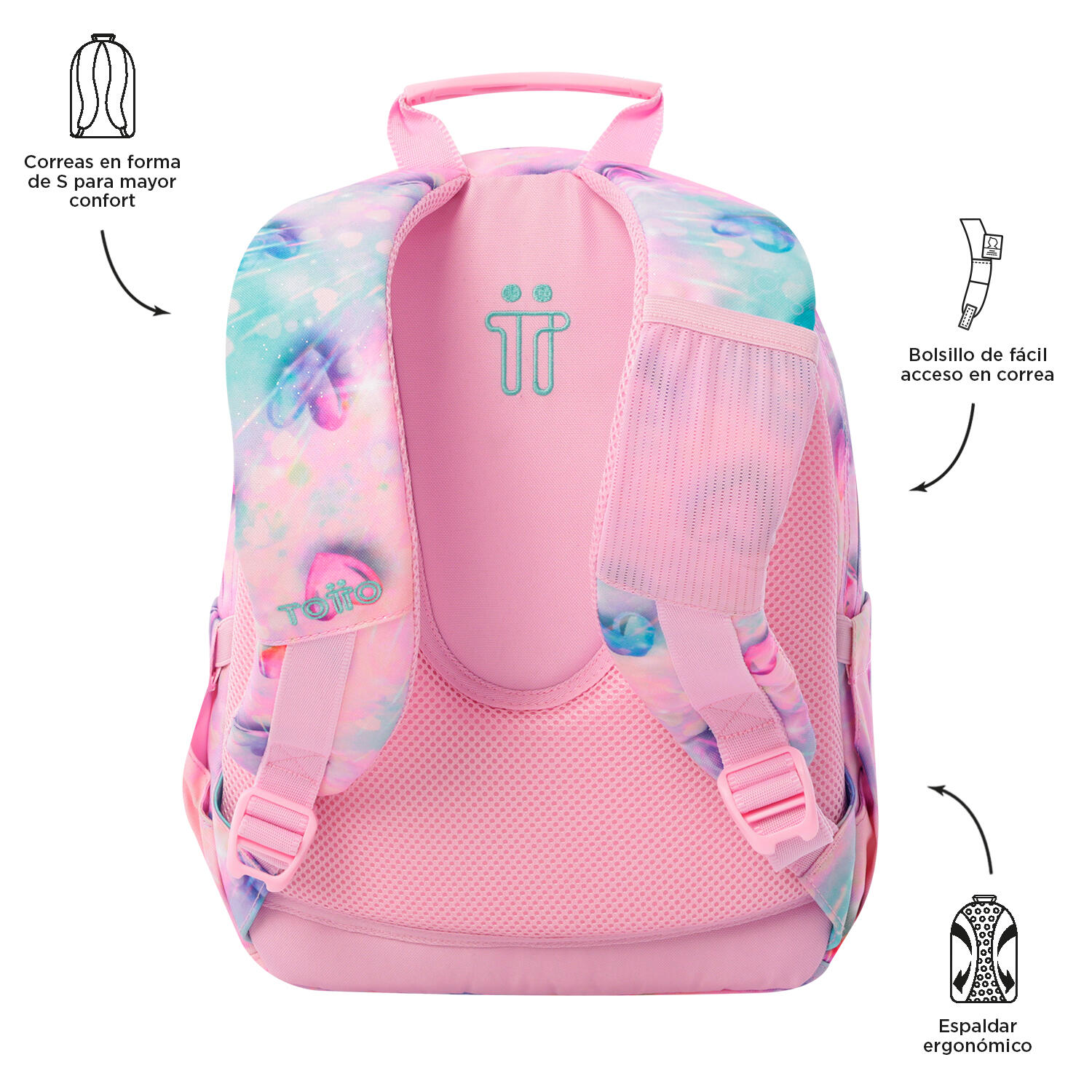 Totto Mochila escolar Tempera Shiny Heart Poliéster reciclado 27 x 36.5 x 12 cm 3/5