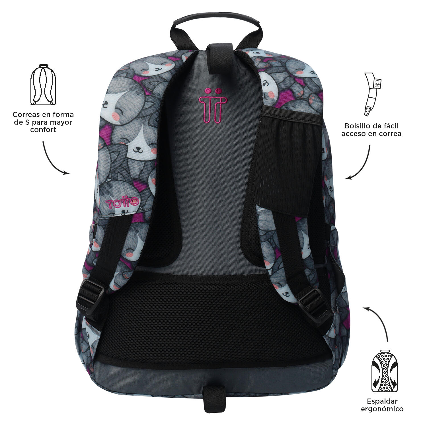 Totto Mochila escolar Acuareles Kitten Rose Poliéster reciclado 33 x 44 x 14 cm 3/5