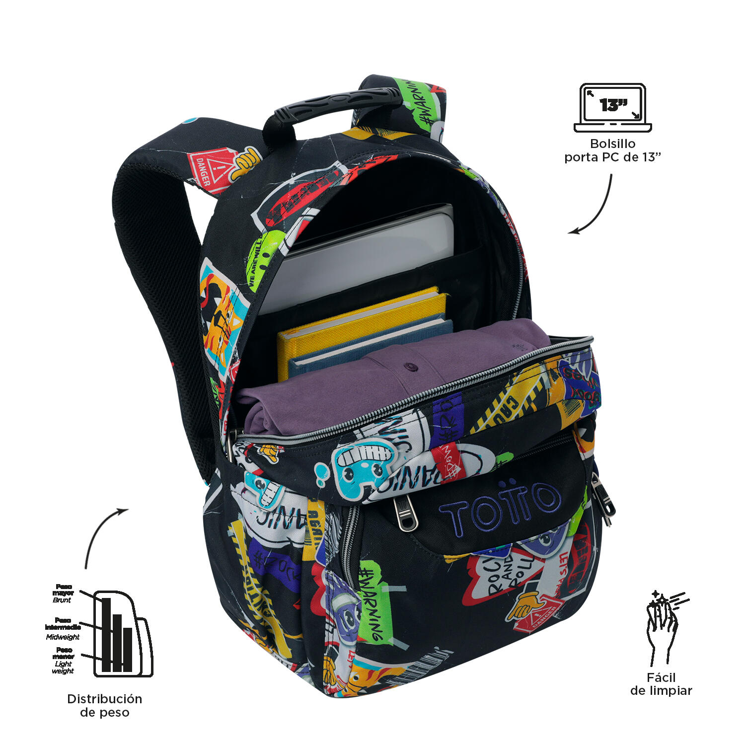 Totto Mochila escolar Gommas Sticky Poliéster reciclado 29 x 39 x 14 cm 4/5