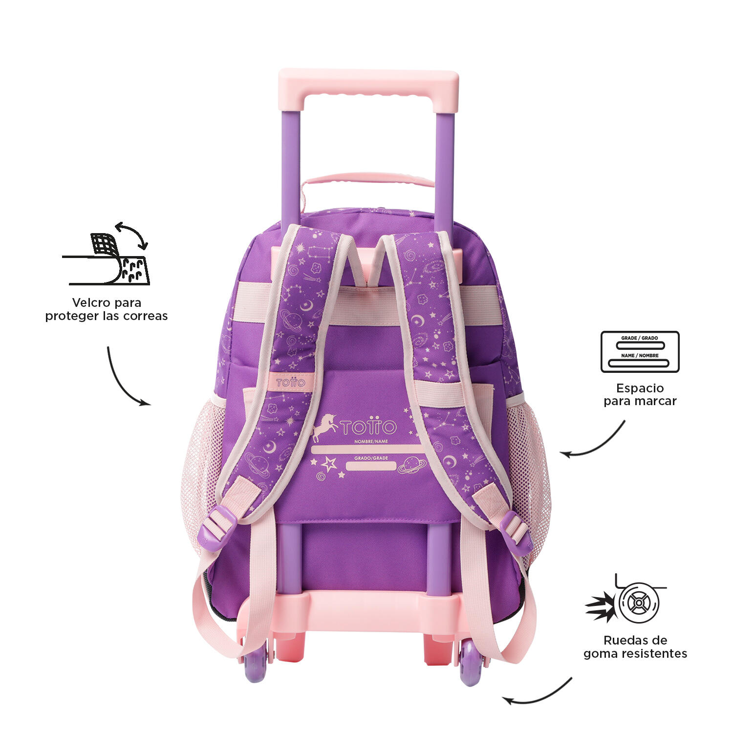 Totto Mochila infantil ruedas Unispace Morado Poliéster 29.5 x 41.5 x 17 cm 3/5