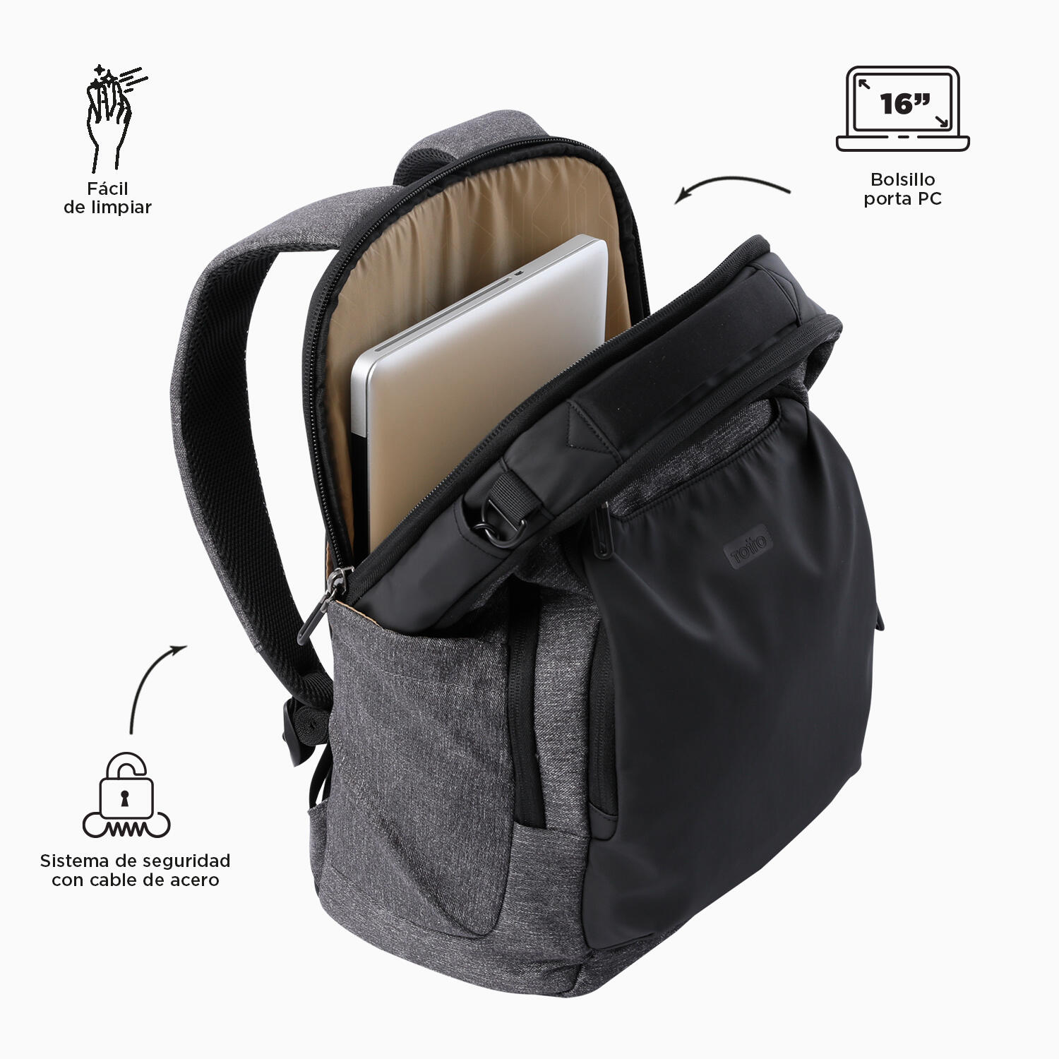 Totto Mochila ejecutiva GTX 2.0 Charcoal Mix Poliéster 32 x 44.5 x 18 cm 4/5