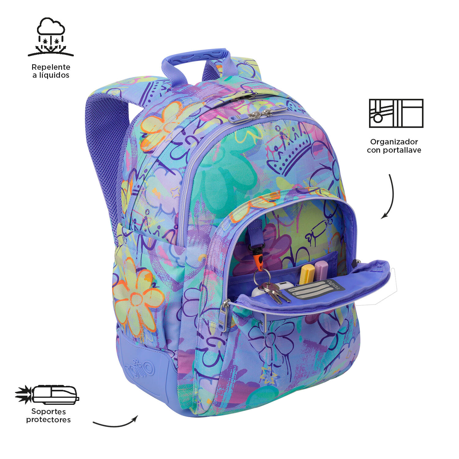 Totto Mochila escolar Rayol Grafily Poliéster reciclado 33 x 44 x 13.5 cm 5/5