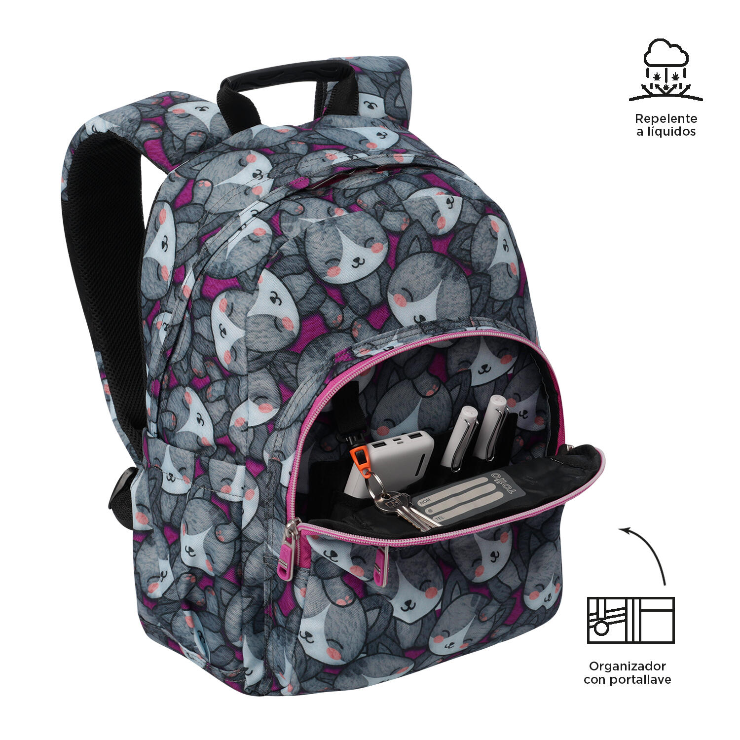 Totto Mochila escolar Gommas Kitten Rose Poliéster reciclado 29 x 39 x 14 cm 5/5