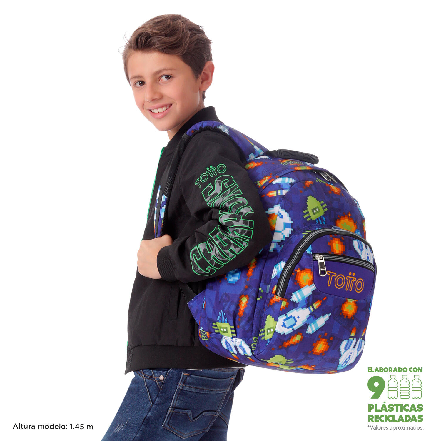 Totto Mochila escolar Gommas Space Blue Poliéster reciclado 29 x 39 x 14 cm 2/5