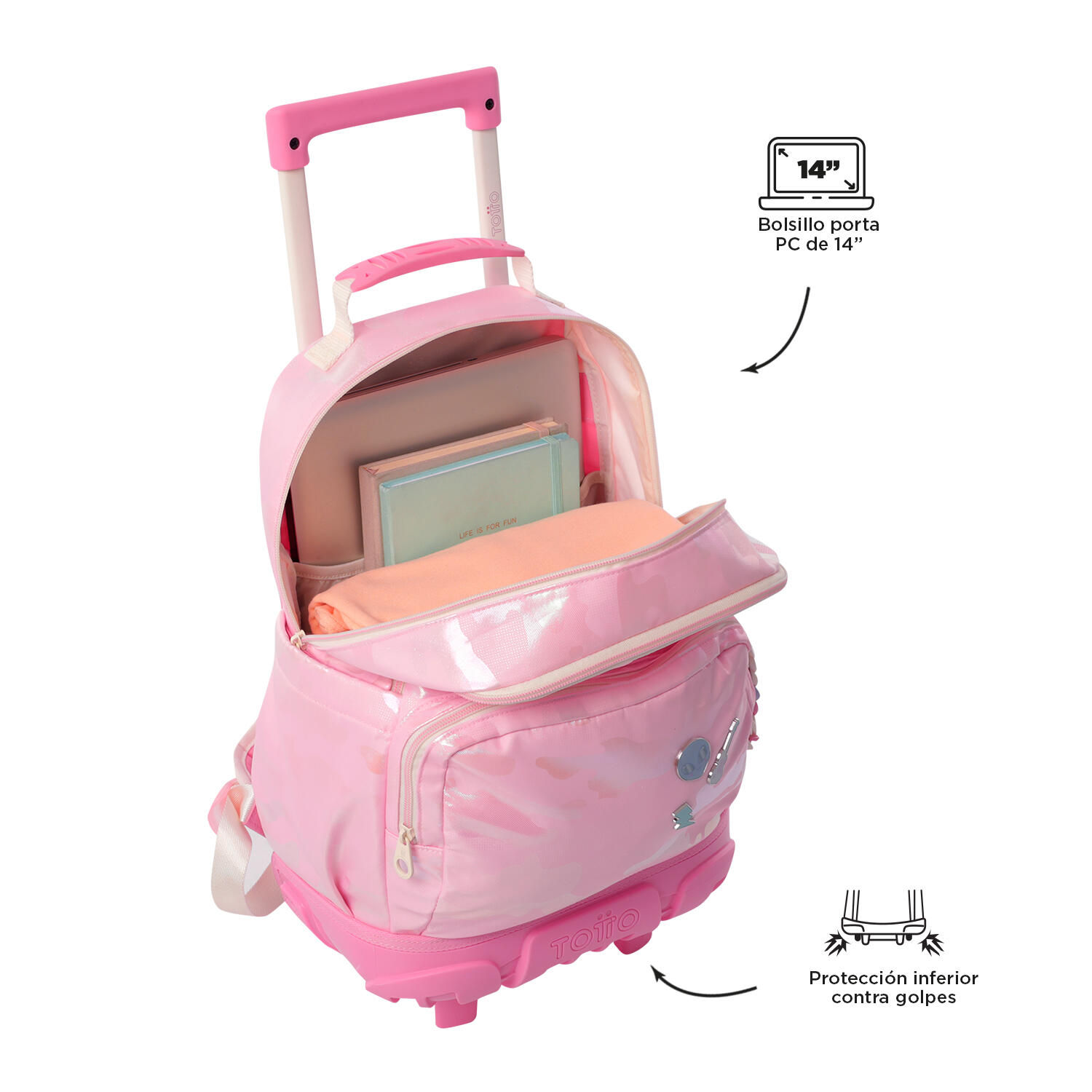 Totto Mochila infantil ruedas Majestic Rosa Poliéster 29.5 x 41.5 x 19 cm 5/5