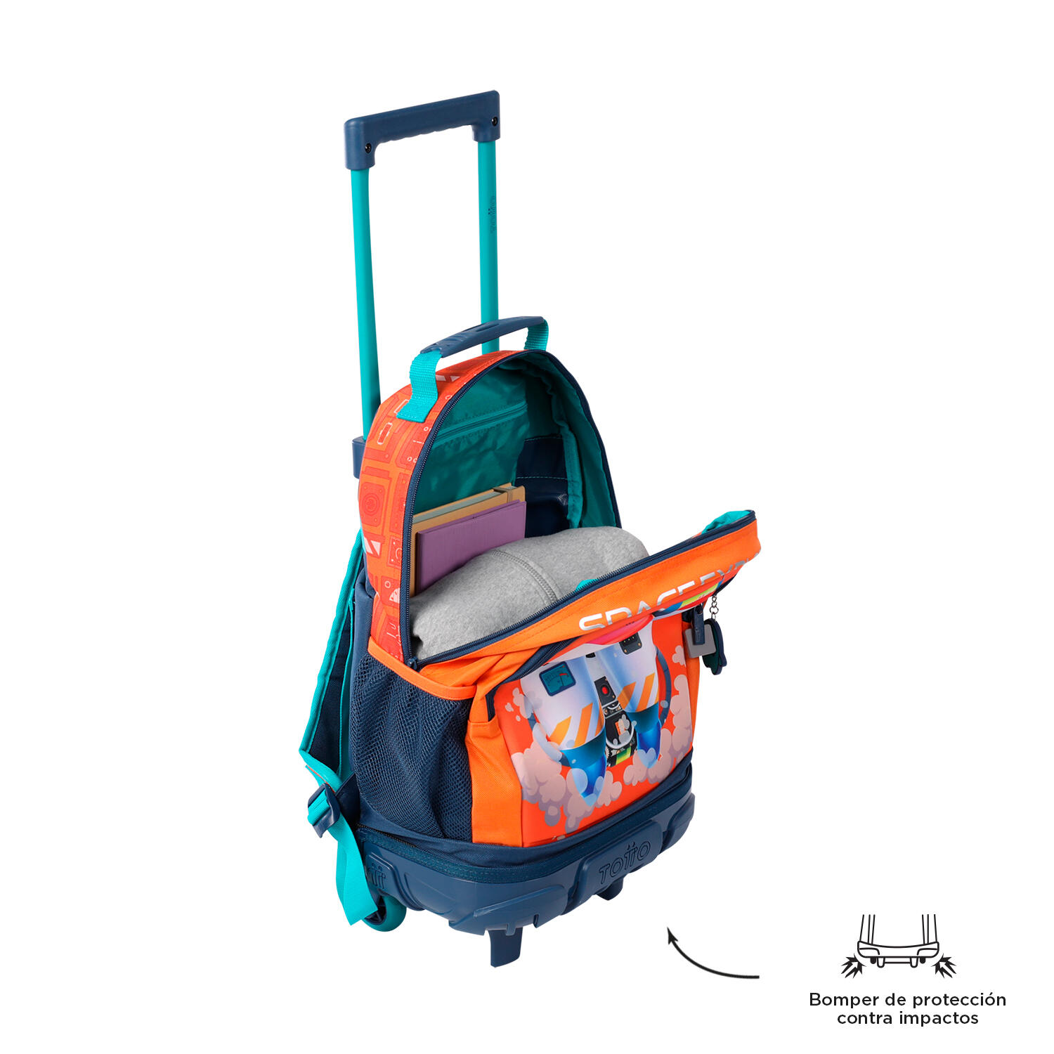 Totto Mochila infantil ruedas Cohety Naranja Poliéster 30 x 41 x 17 cm 4/5