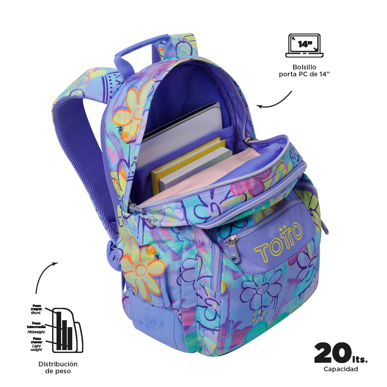 Totto Mochila escolar Rayol Grafily Poliéster reciclado 33 x 44 x 13.5 cm 4/5