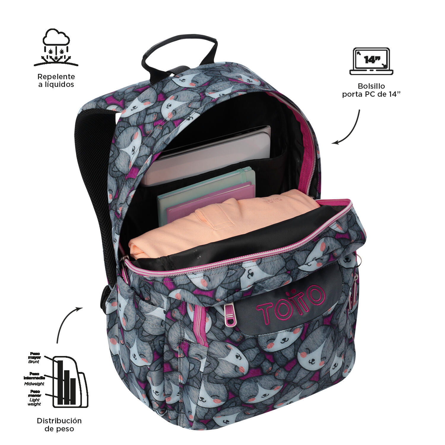 Totto Mochila escolar Acuareles Kitten Rose Poliéster reciclado 33 x 44 x 14 cm 4/5