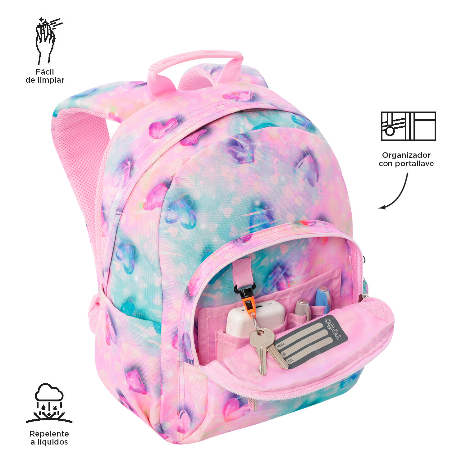 Totto Mochila escolar Tempera Shiny Heart Poliéster reciclado 27 x 36.5 x 12 cm 5/5