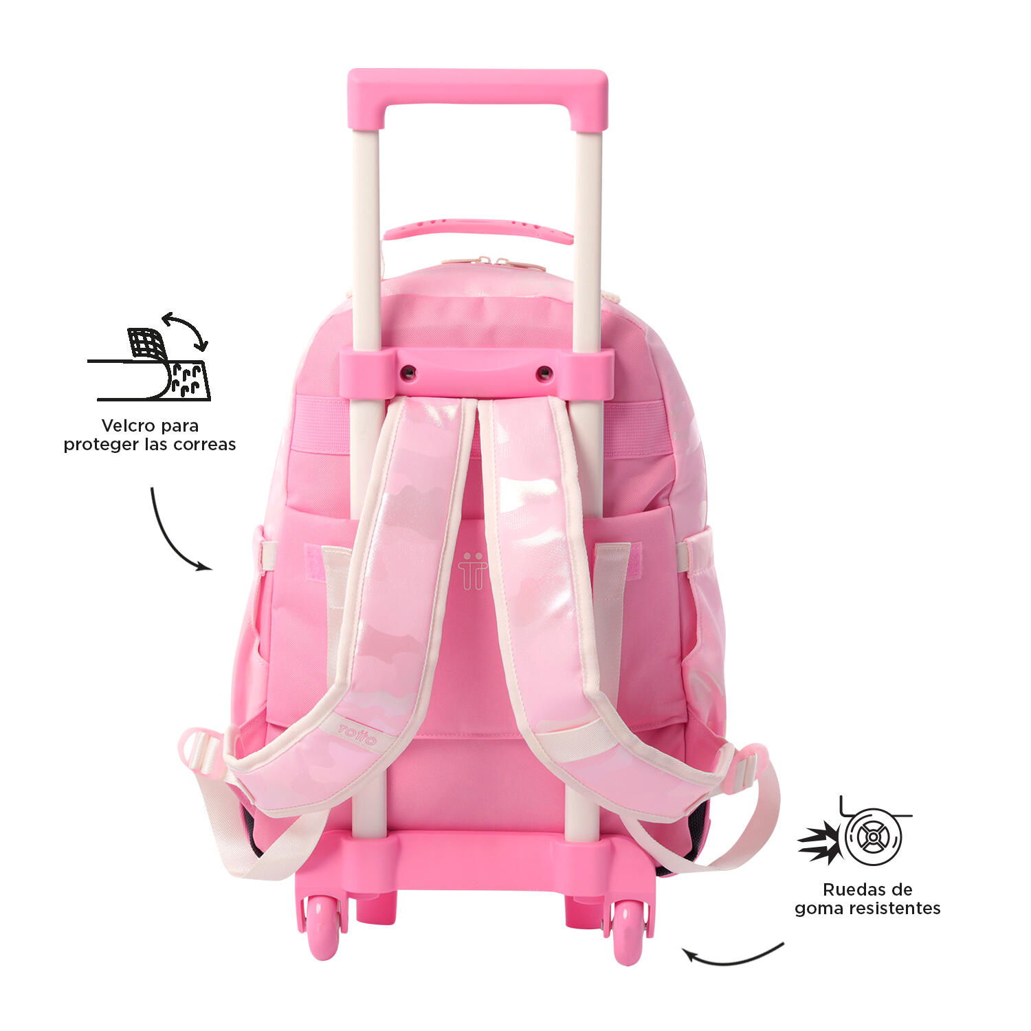 Totto Mochila infantil ruedas Majestic Rosa Poliéster 29.5 x 41.5 x 19 cm 4/5