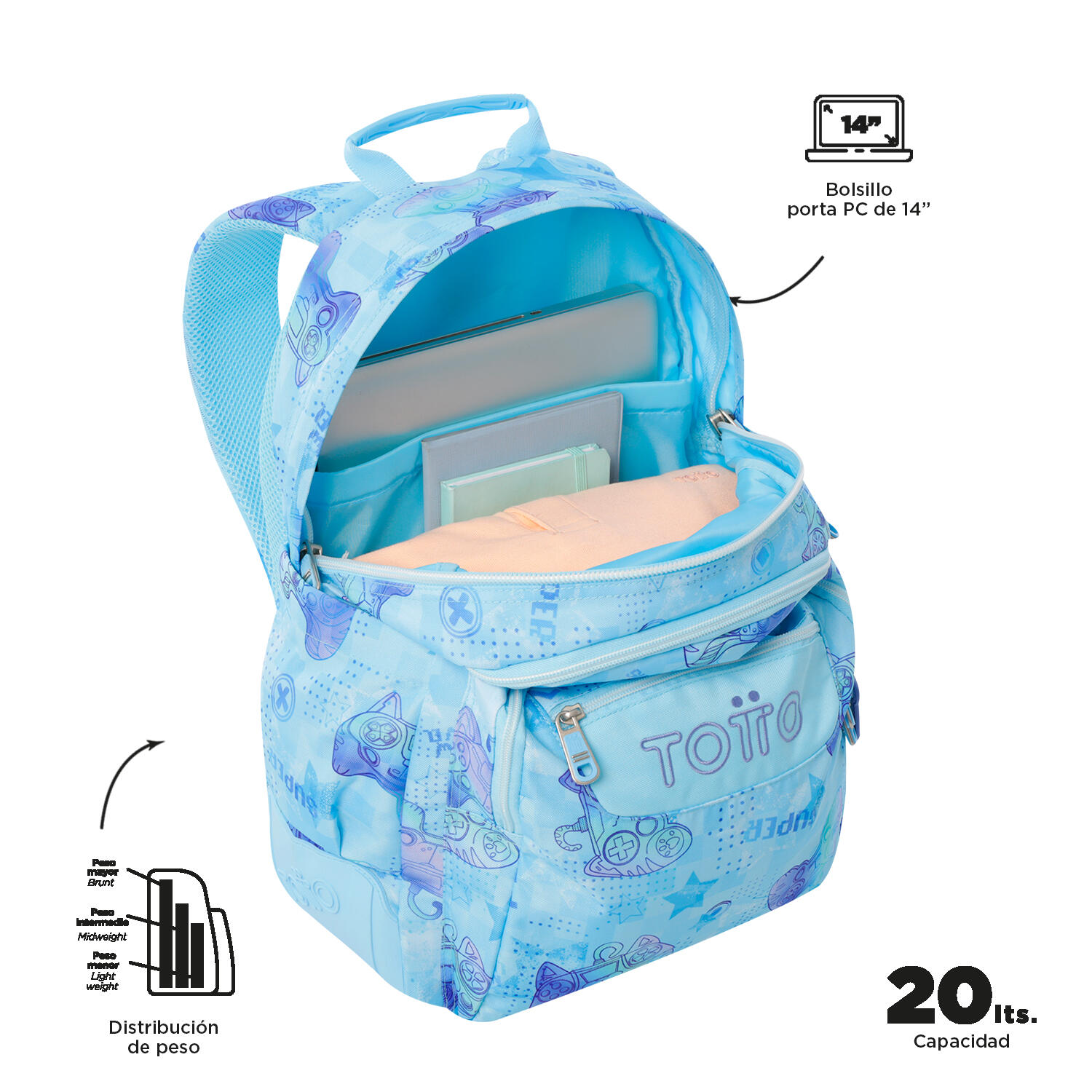 Totto Mochila escolar Rayol Polar Poliéster reciclado 33 x 44 x 13.5 cm 5/5