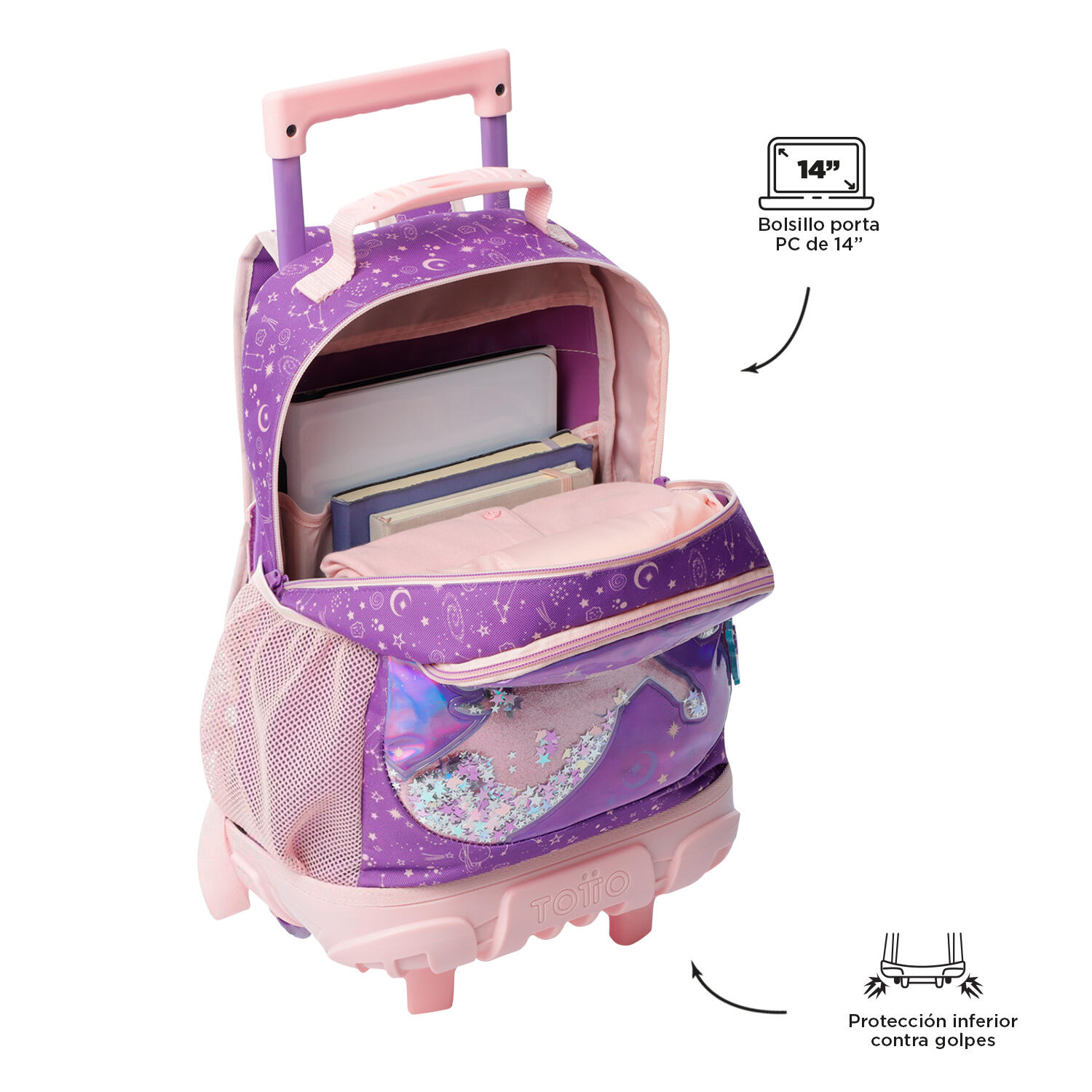 Totto Mochila infantil ruedas Unispace Morado Poliéster 29.5 x 41.5 x 17 cm 4/5