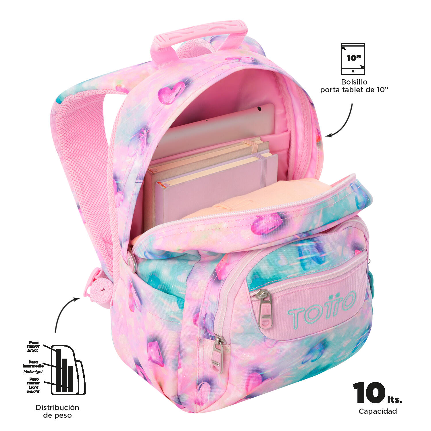 Totto Mochila escolar Tempera Shiny Heart Poliéster reciclado 27 x 36.5 x 12 cm 4/5