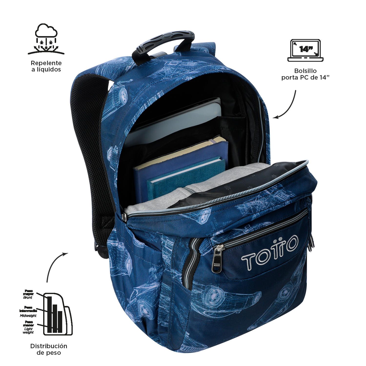 Totto Mochila escolar Acuareles Blueprint Poliéster 33 x 44 x 14 cm 4/5