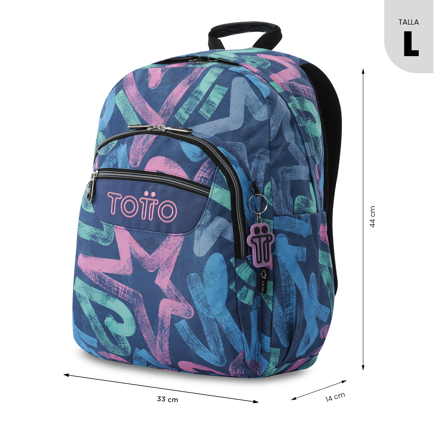 Totto Mochila escolar Acuareles Graffiti pastel Poliéster reciclado 33 x44 x 14 3/5