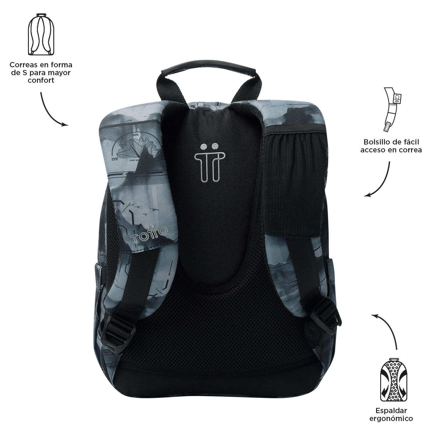 Totto Mochila escolar Tempera Digital Hill Poliéster reciclado 27 x 36.5 x 12 c 3/5
