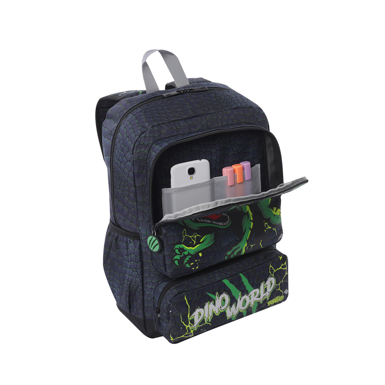 Totto Mochila infantil Rex Din Raptors Gris Poliéster 28.5 x 40.5 x 12 cm 4/5