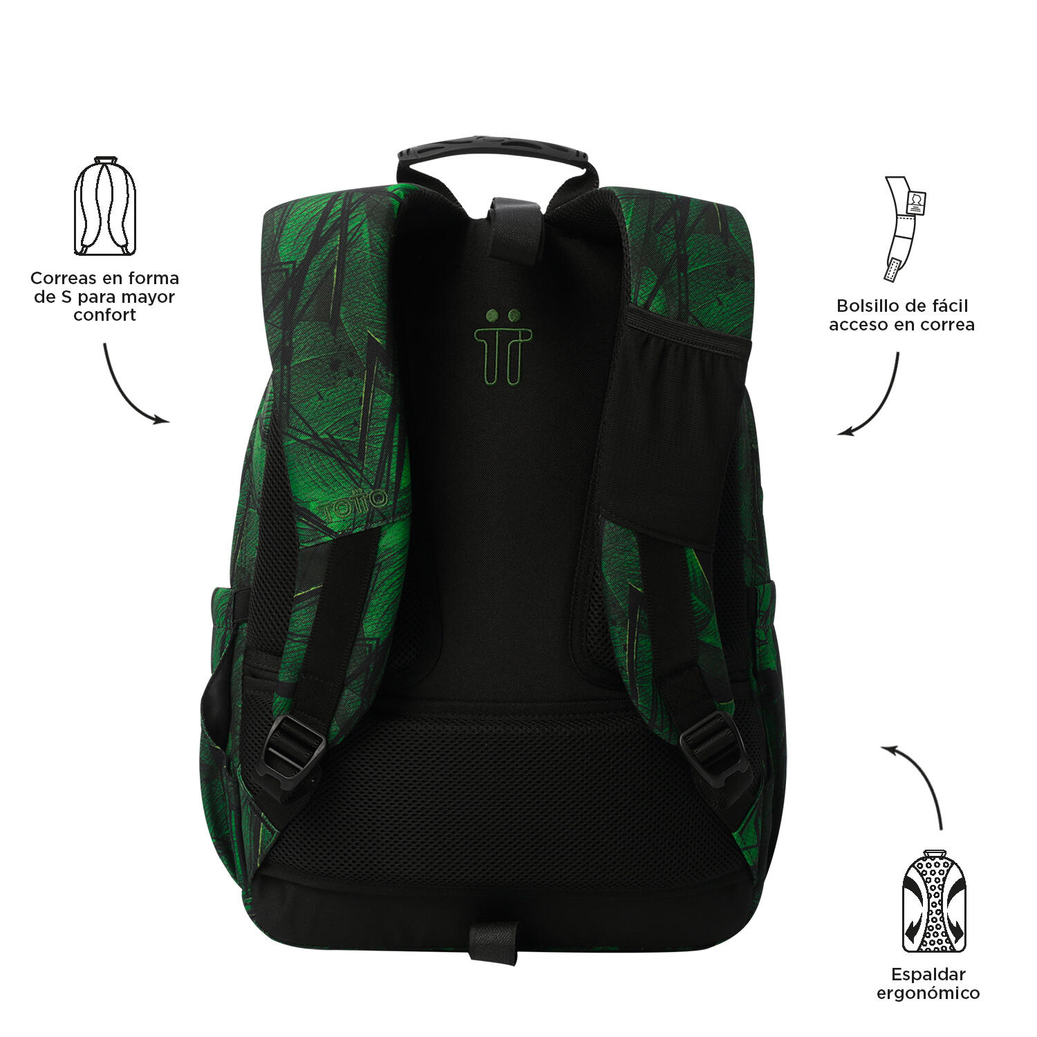 Totto Mochila escolar Acuareles Jhony Jungle Poliéster reciclado 33 x 44 x 14 c 3/5