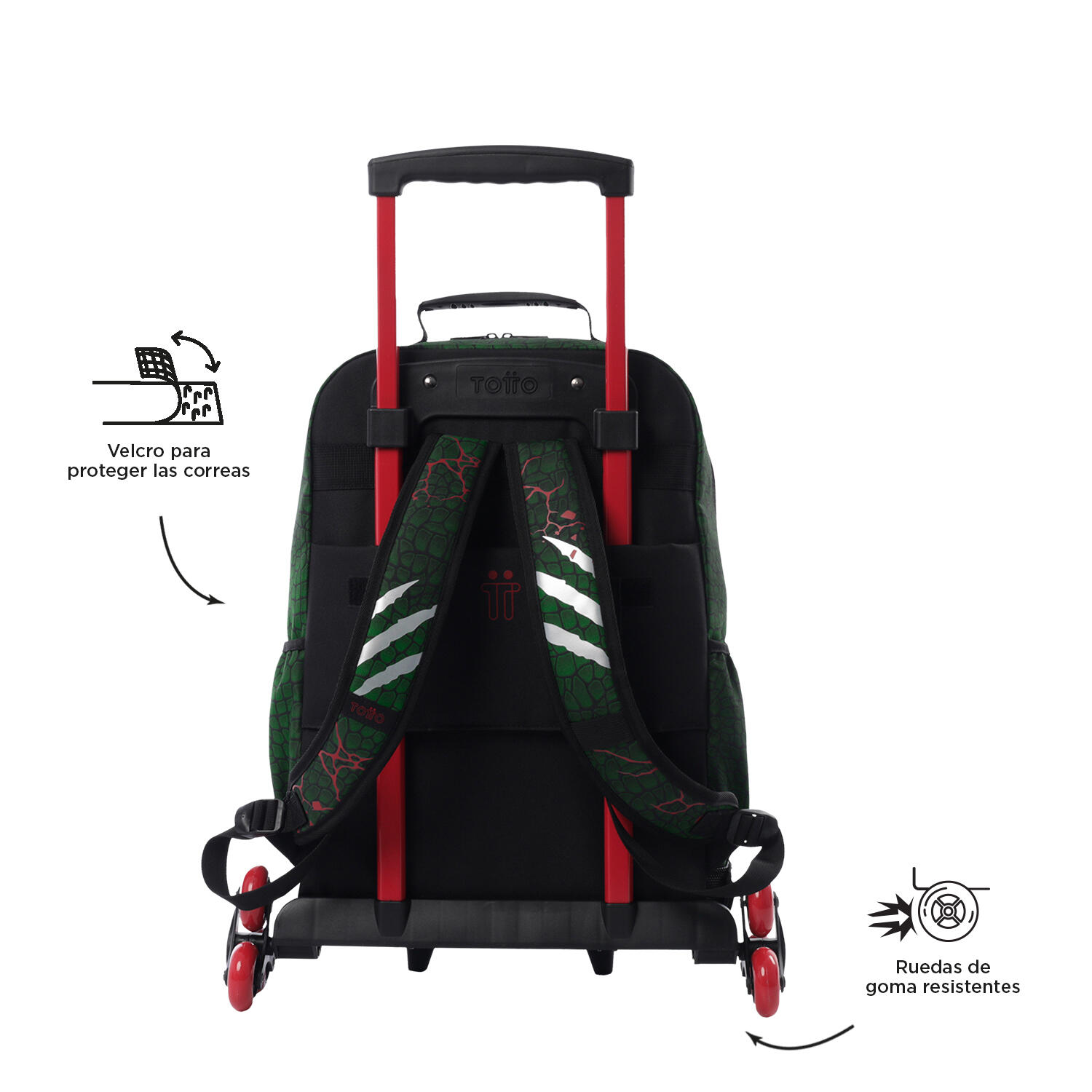 Totto Mochila infantil ruedas Rex Dino Verde Poliéster 33 x 47.5 x 16 cm 3/5