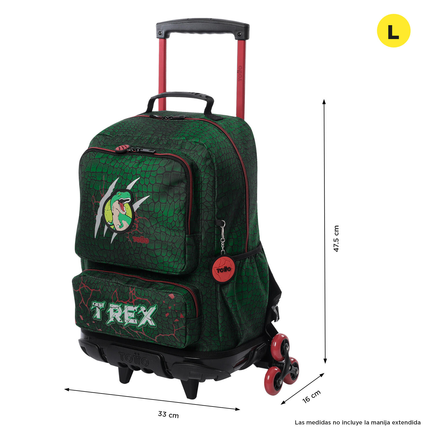 Totto Mochila infantil ruedas Rex Dino Verde Poliéster 33 x 47.5 x 16 cm 2/5