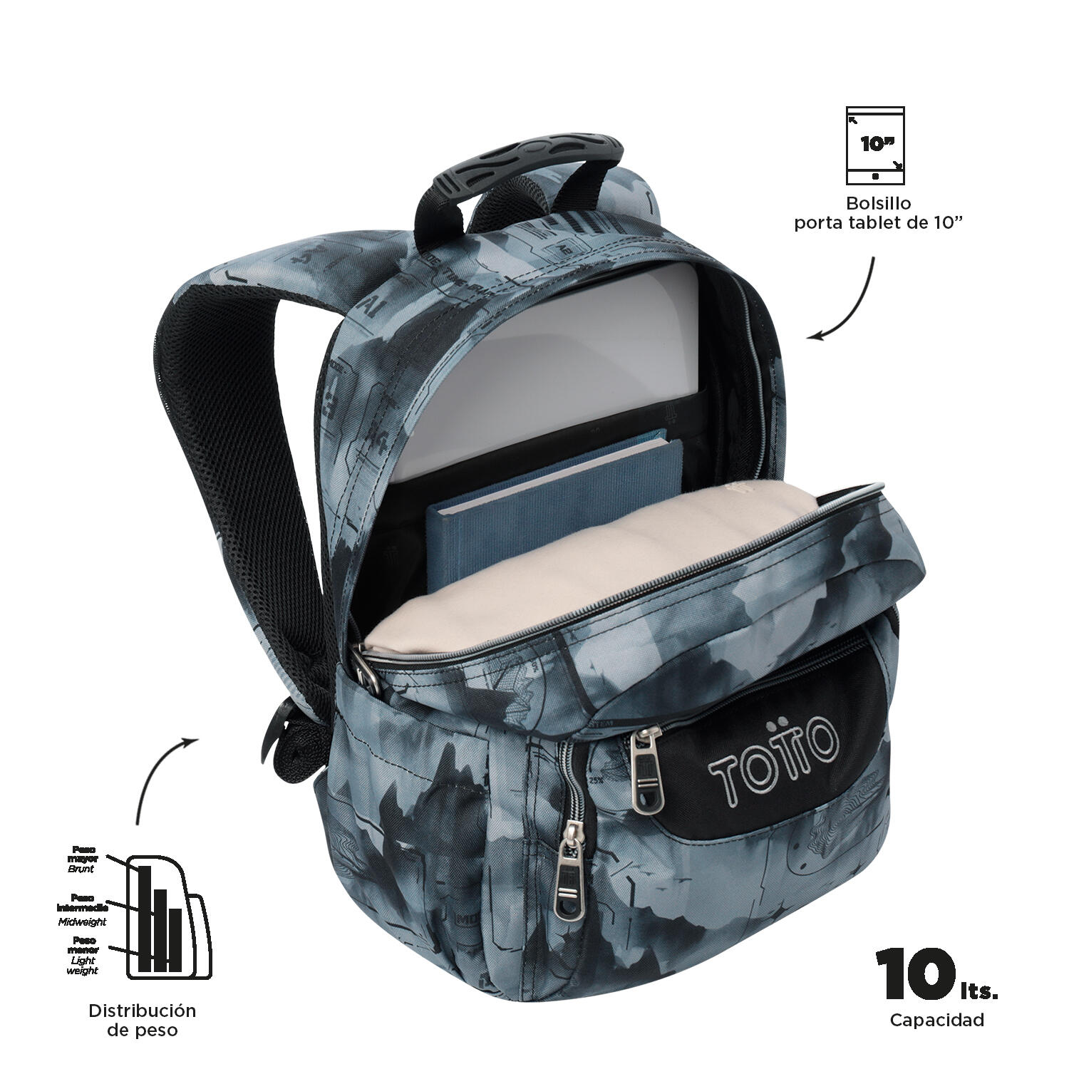 Totto Mochila escolar Tempera Digital Hill Poliéster reciclado 27 x 36.5 x 12 c 4/5