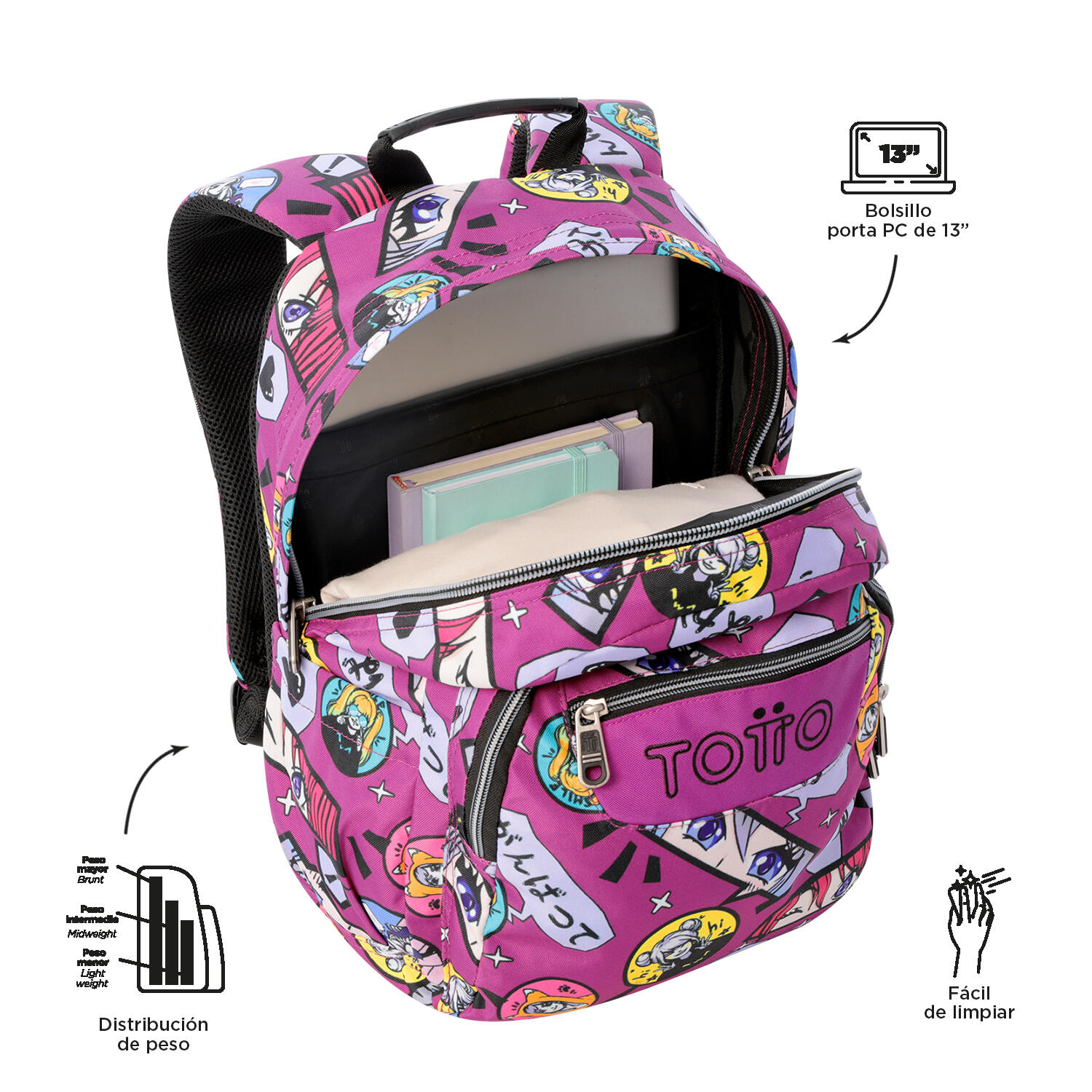 Totto Mochila escolar Gommas Kitsune Poliéster reciclado 29 x 39 x 14 cm 4/5