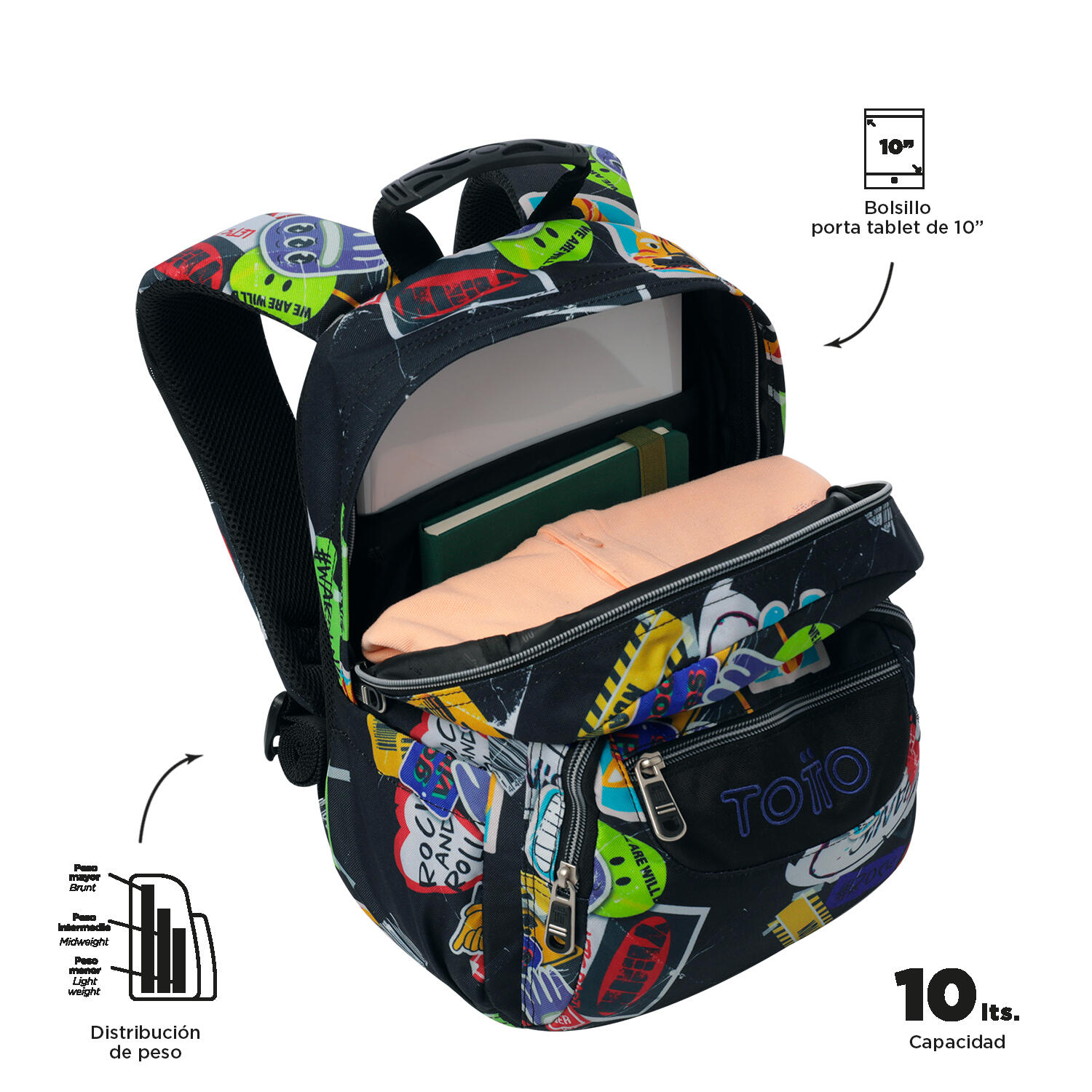Totto Mochila escolar Tempera Sticky Poliéster reciclado 27 x 36.5 x 12 cm 4/5