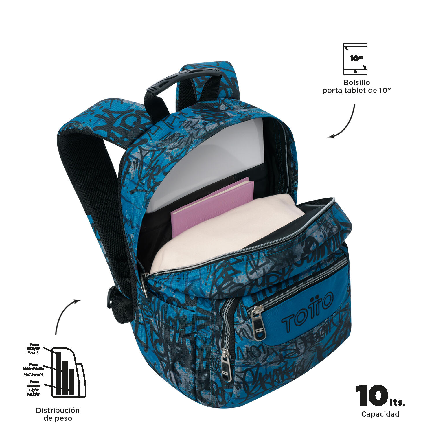 Totto Mochila escolar Tempera Urban Graph Poliéster reciclado 27 x 36.5 x 12 cm 4/5