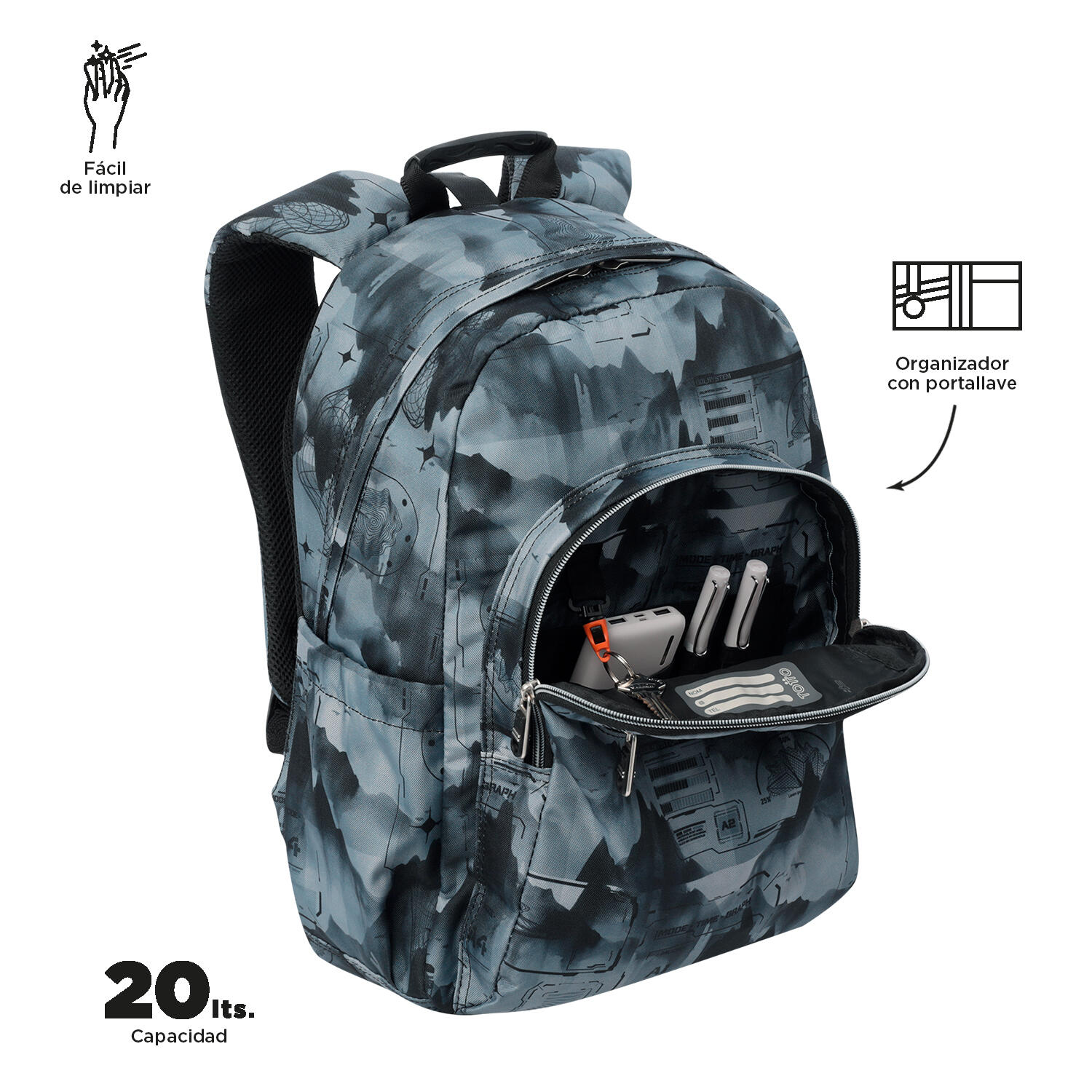 Totto Mochila escolar Acuareles Digital Hill Poliéster reciclado 33 x 44 x 14 c 5/5