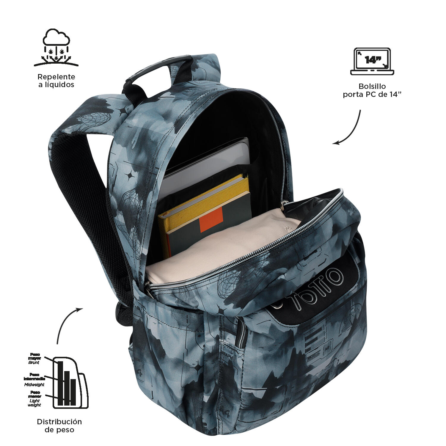 Totto Mochila escolar Acuareles Digital Hill Poliéster reciclado 33 x 44 x 14 c 4/5