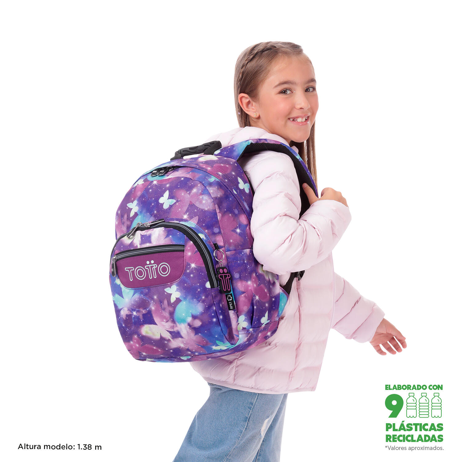 Totto Mochila escolar Gommas Butterfly Poliéster reciclado 29 x 39 x 14 cm 2/5