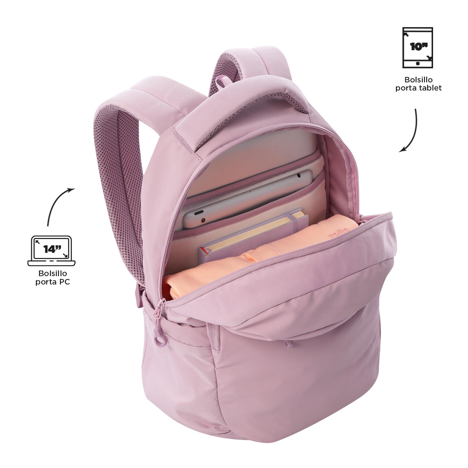 Totto Mochila urbana Steif Nara Keepsake Lilac Poliéster 30 x 42 x 16 cm 5/5