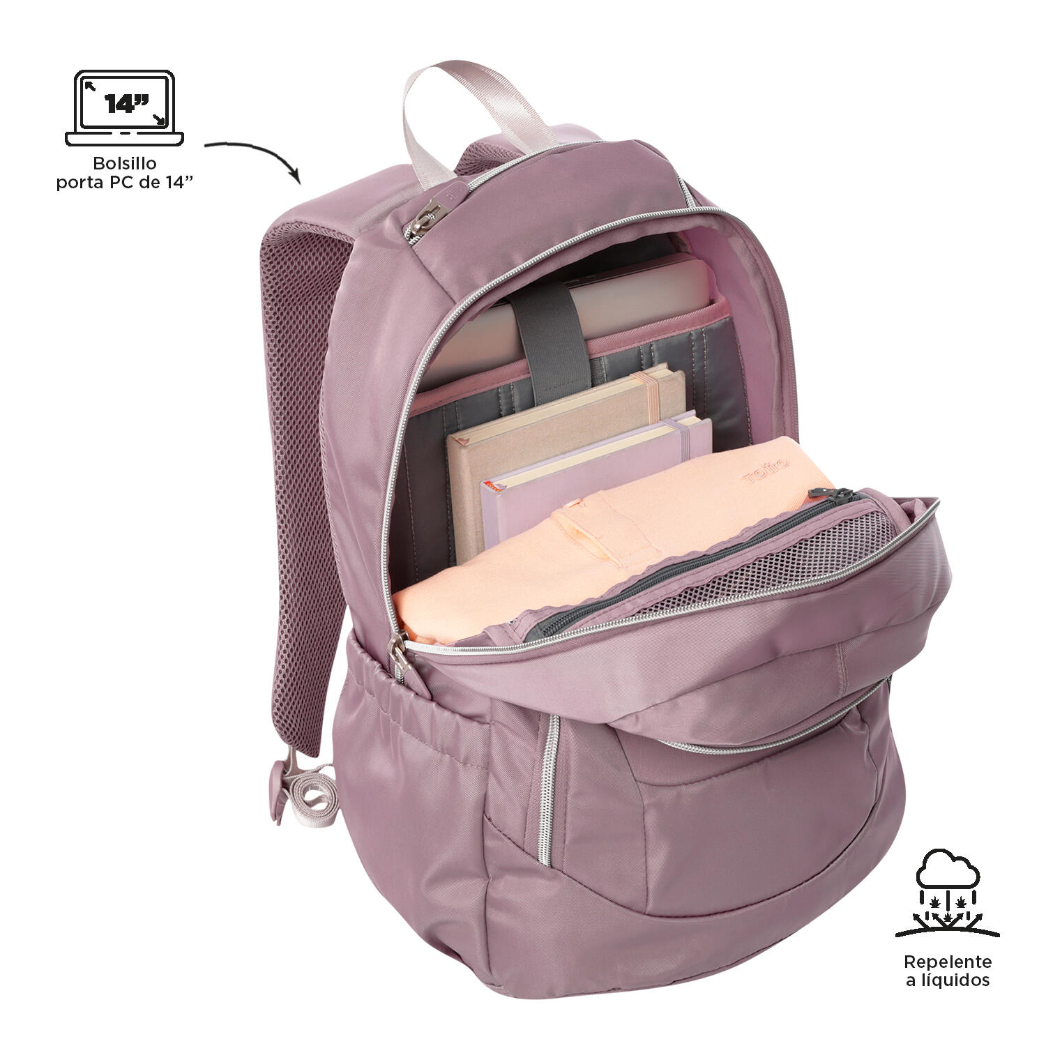 Totto Mochila urbana Goctal 2.0 Keepsake Lilac Poliéster 32.5 x 44 x 18 cm 5/5