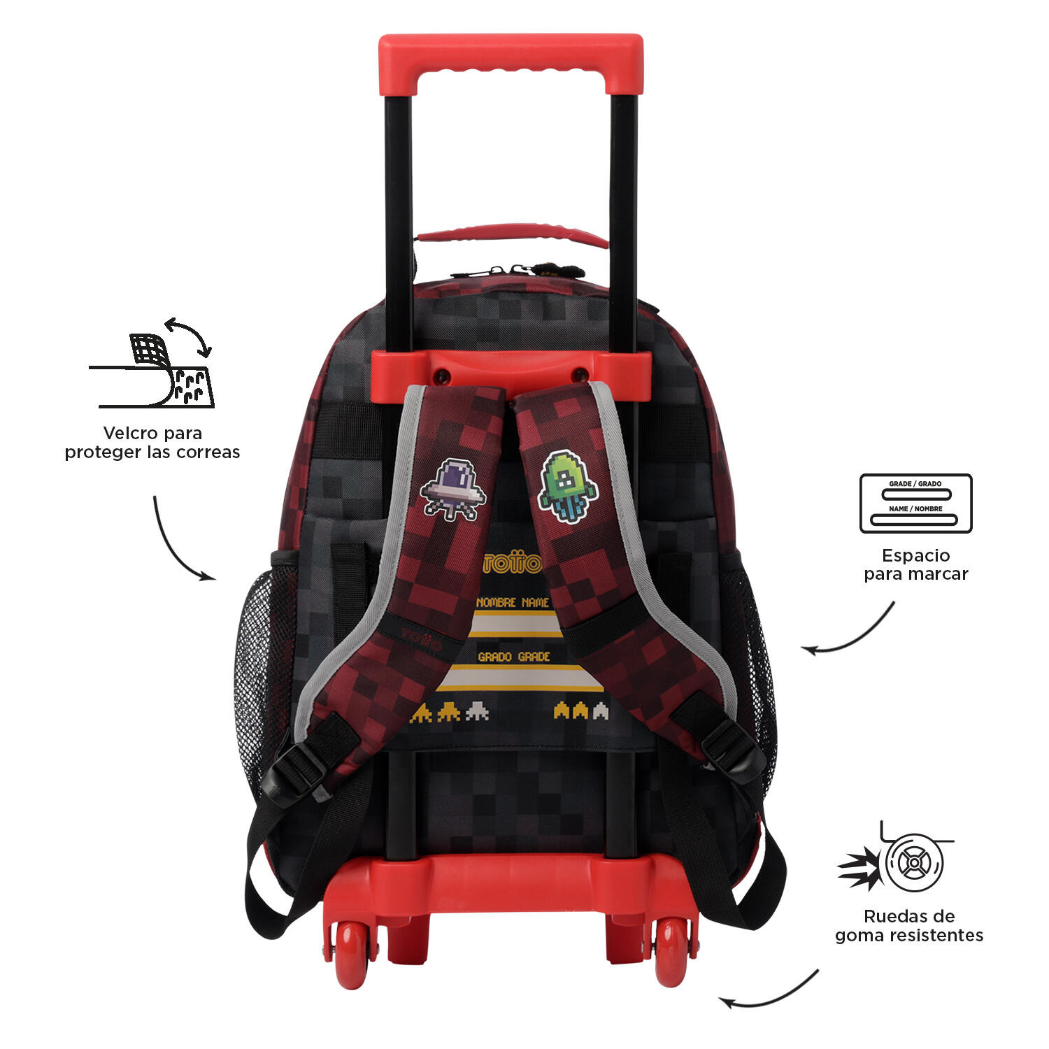 Totto Mochila infantil ruedas Digibot Rojo Poliéster 29.5 x 41.5 x 19 cm 4/5