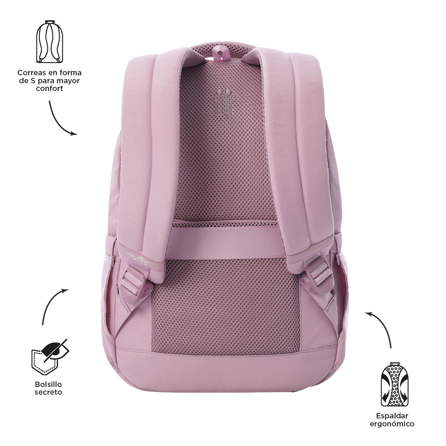 Totto Mochila urbana Steif Nara Keepsake Lilac Poliéster 30 x 42 x 16 cm 4/5