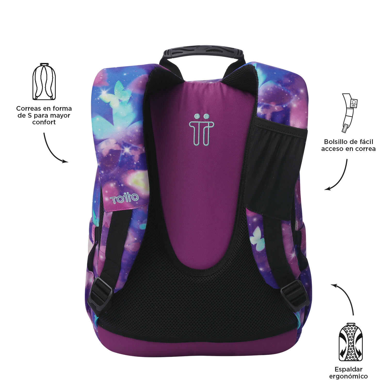 Totto Mochila escolar Gommas Butterfly Poliéster reciclado 29 x 39 x 14 cm 4/5