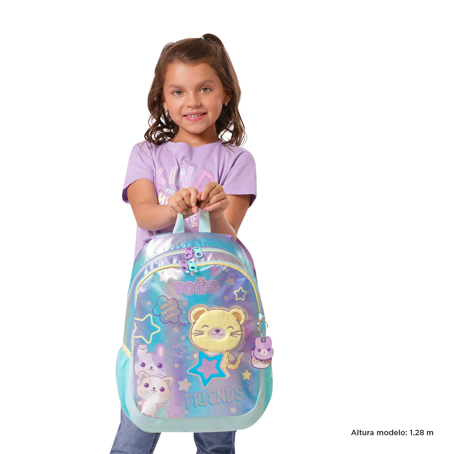 Totto Mochila infantil Friends Morado y verde agua Poliéster 28.5 x 40.5 x 14.5 2/5