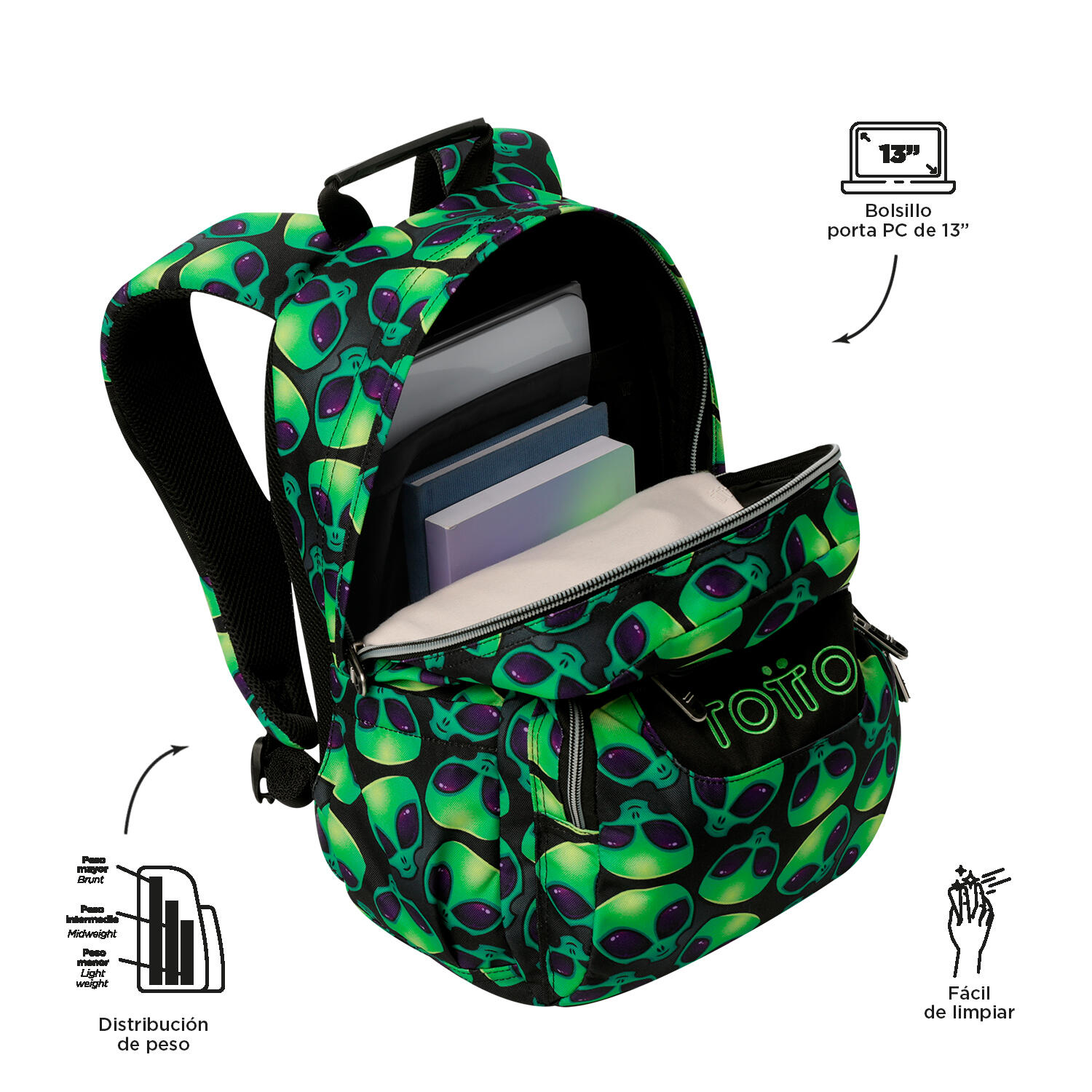 Totto Mochila escolar Gommas Ali Poliéster reciclado 29 x 39 x 14 cm 5/5