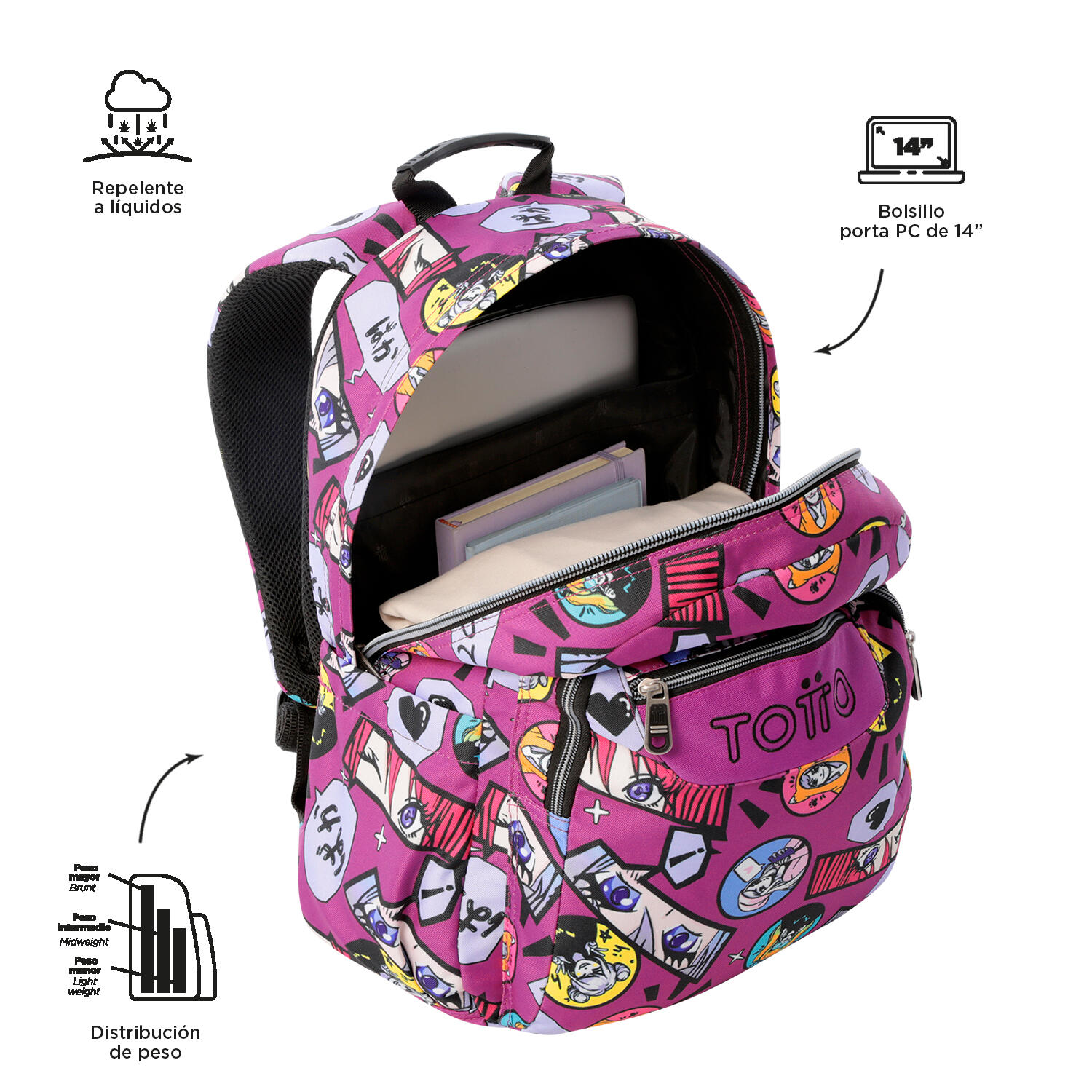 Totto Mochila escolar Acuareles Kitsune Poliéster reciclado 33 x 44 x 14 cm 4/5