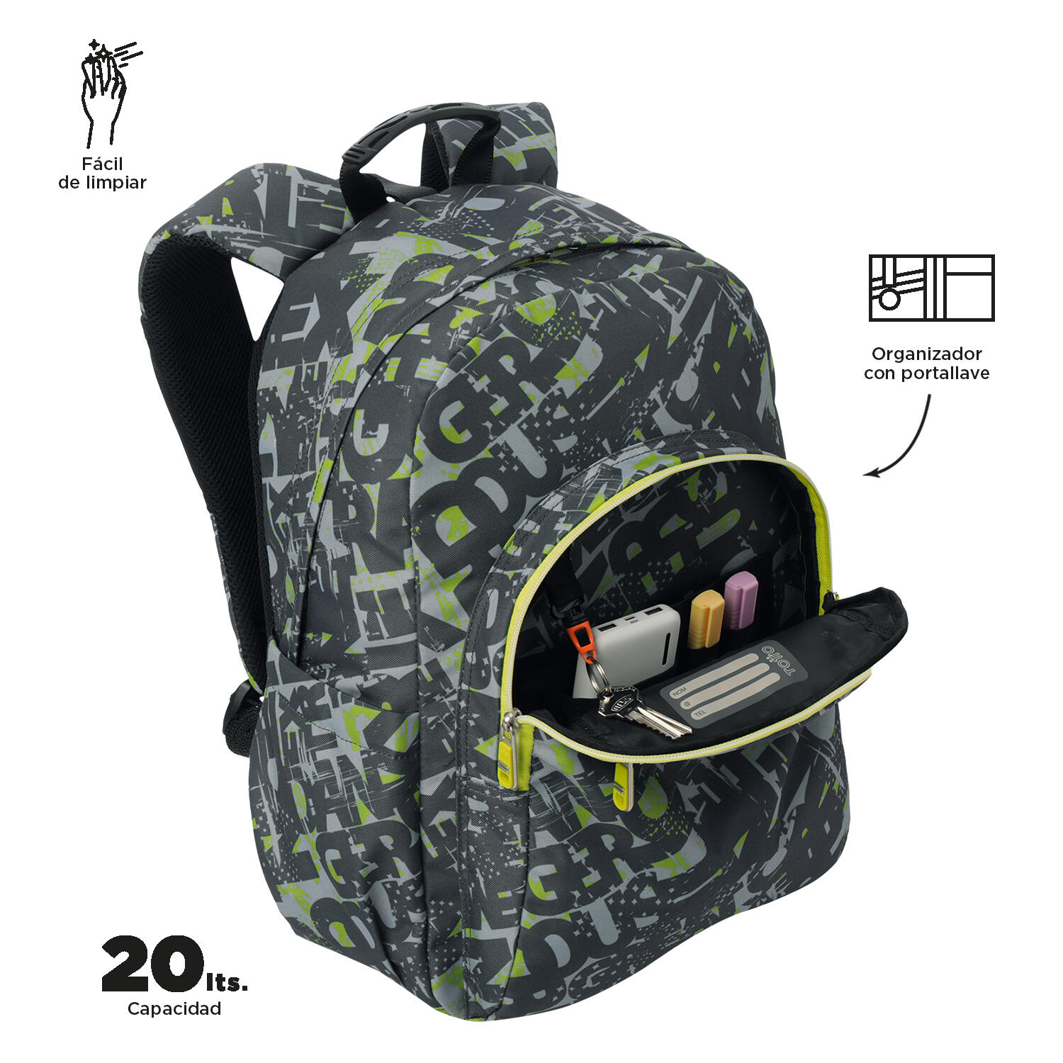 Totto Mochila escolar Acuareles Texgrunge Poliéster reciclado 33 x 44 x 14 cm 5/5
