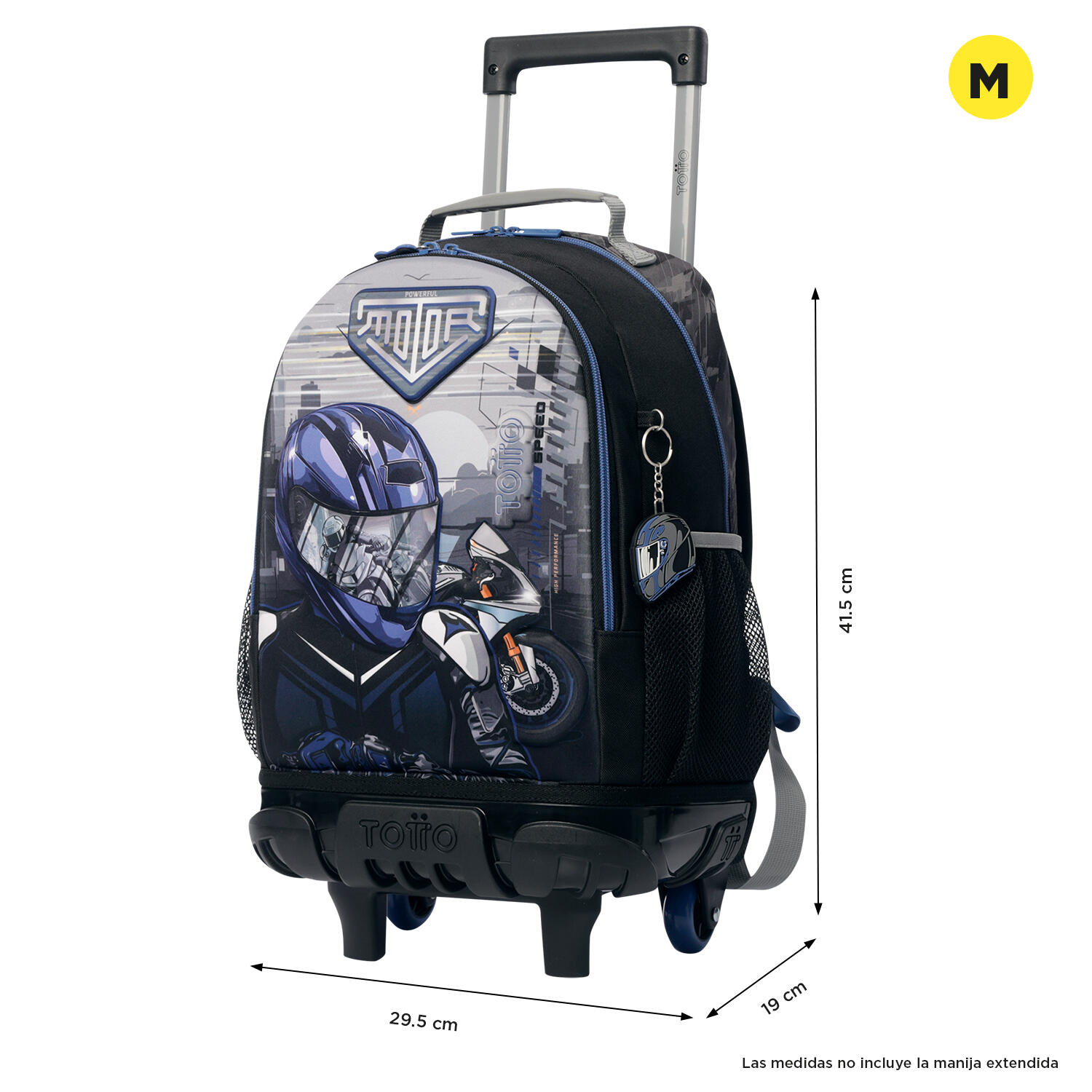 Totto Mochila infantil ruedas Helmet Racer Negro Poliéster 29.5 x 41.5 x 19 cm 3/5