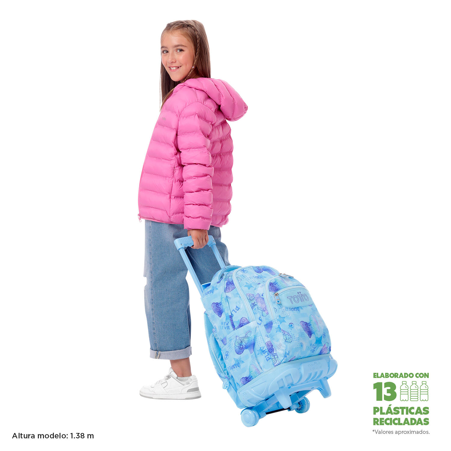 Totto Mochila escolar ruedas Renglones Polar Poliéster reciclado 32 x 45.5 x 18 2/5