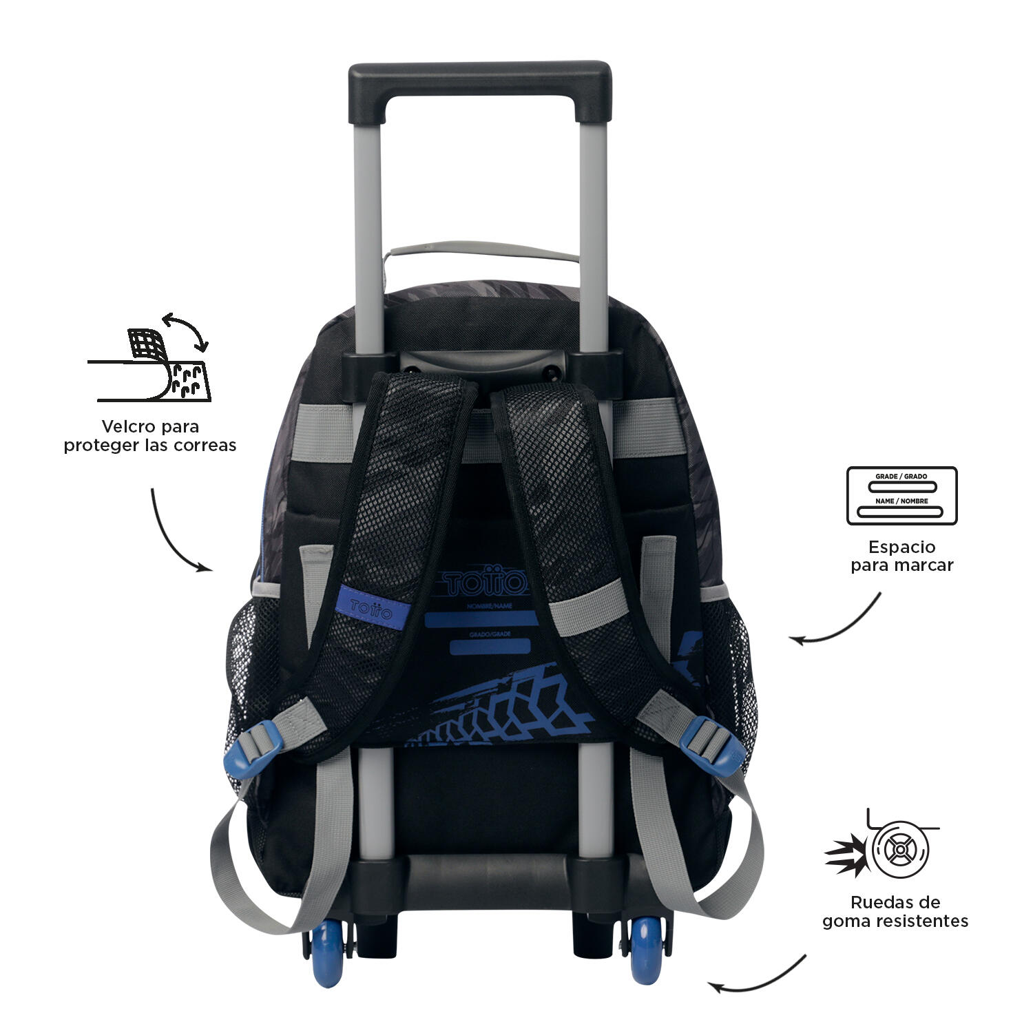 Totto Mochila infantil ruedas Helmet Racer Negro Poliéster 29.5 x 41.5 x 19 cm 4/5