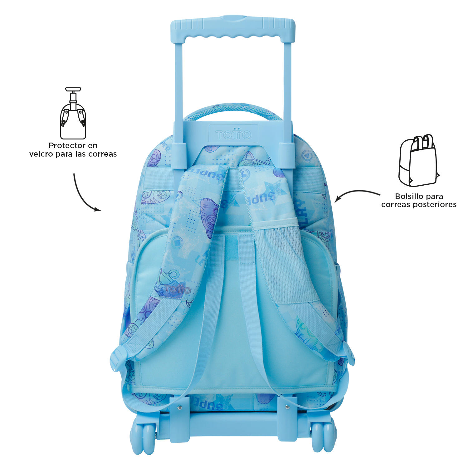Totto Mochila escolar ruedas Renglones Polar Poliéster reciclado 32 x 45.5 x 18 4/5