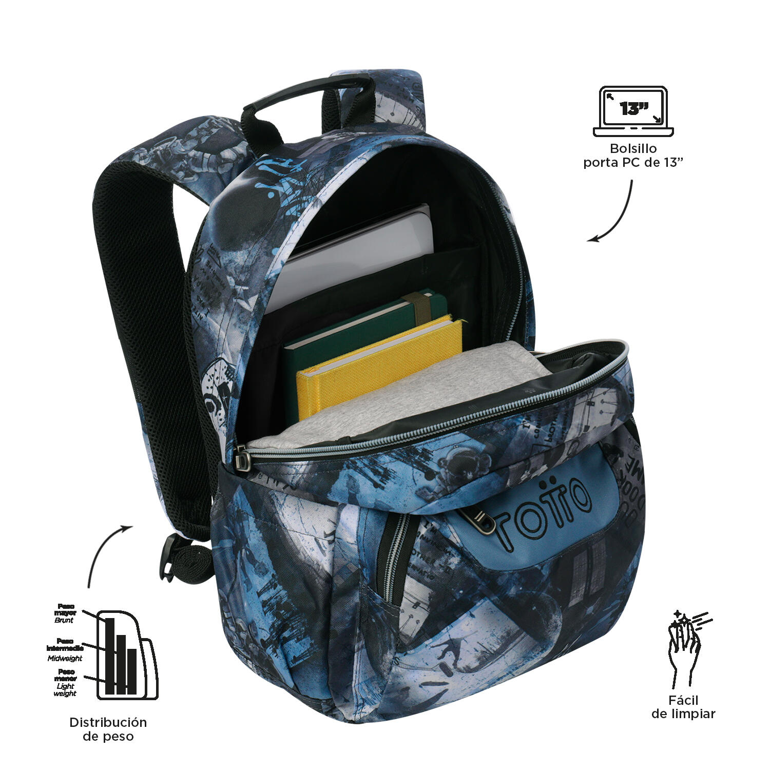 Totto Mochila escolar Gommas Film Poliéster reciclado 29 x 39 x 14 cm 4/5