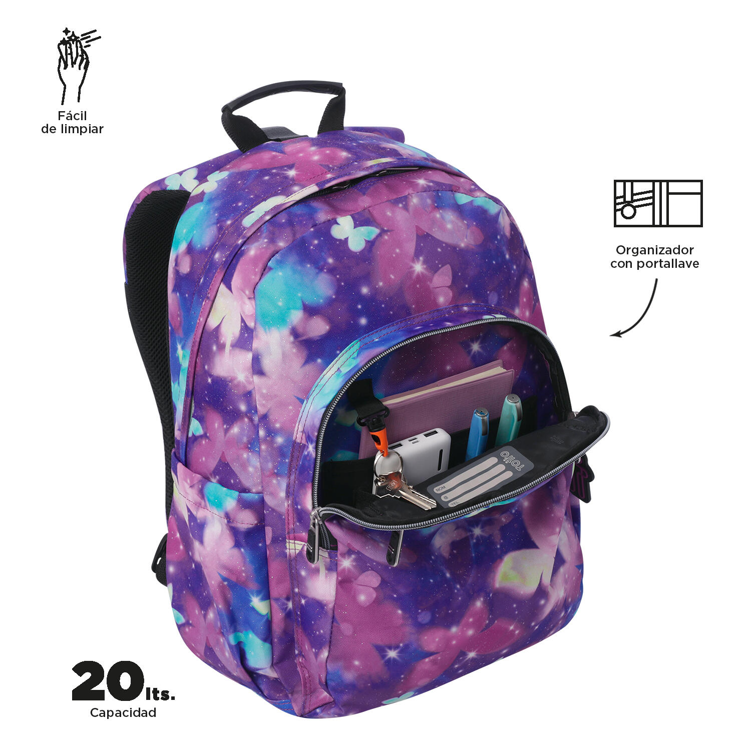 Totto Mochila escolar Acuareles Butterfly Poliéster reciclado 33 x 44 x 14 cm 5/5